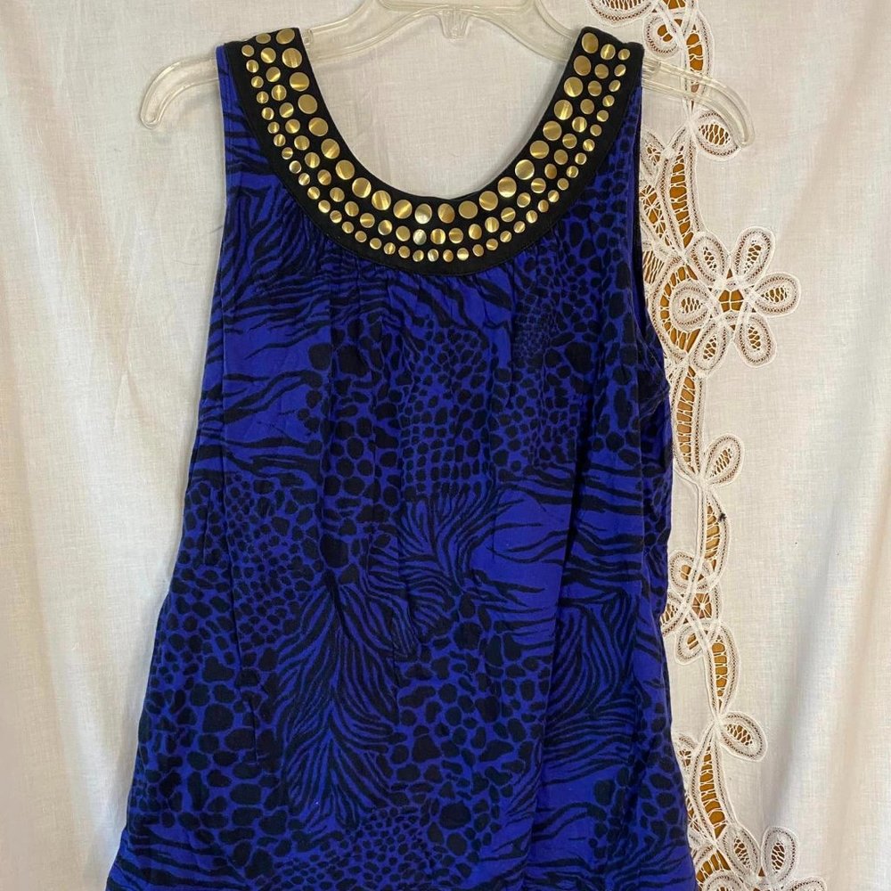 Studio Works Animal Print Tank Blue Black Gold Size M
